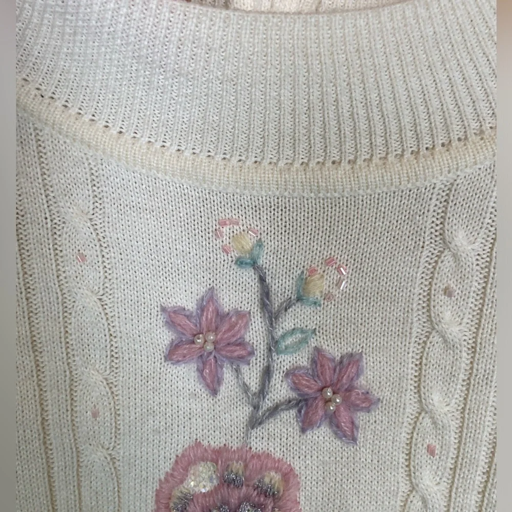 Alfred Dunner Wool Blend Embroidered Sweater Mock Neck Size L Preppy Cottagecore - Picture 4 of 13